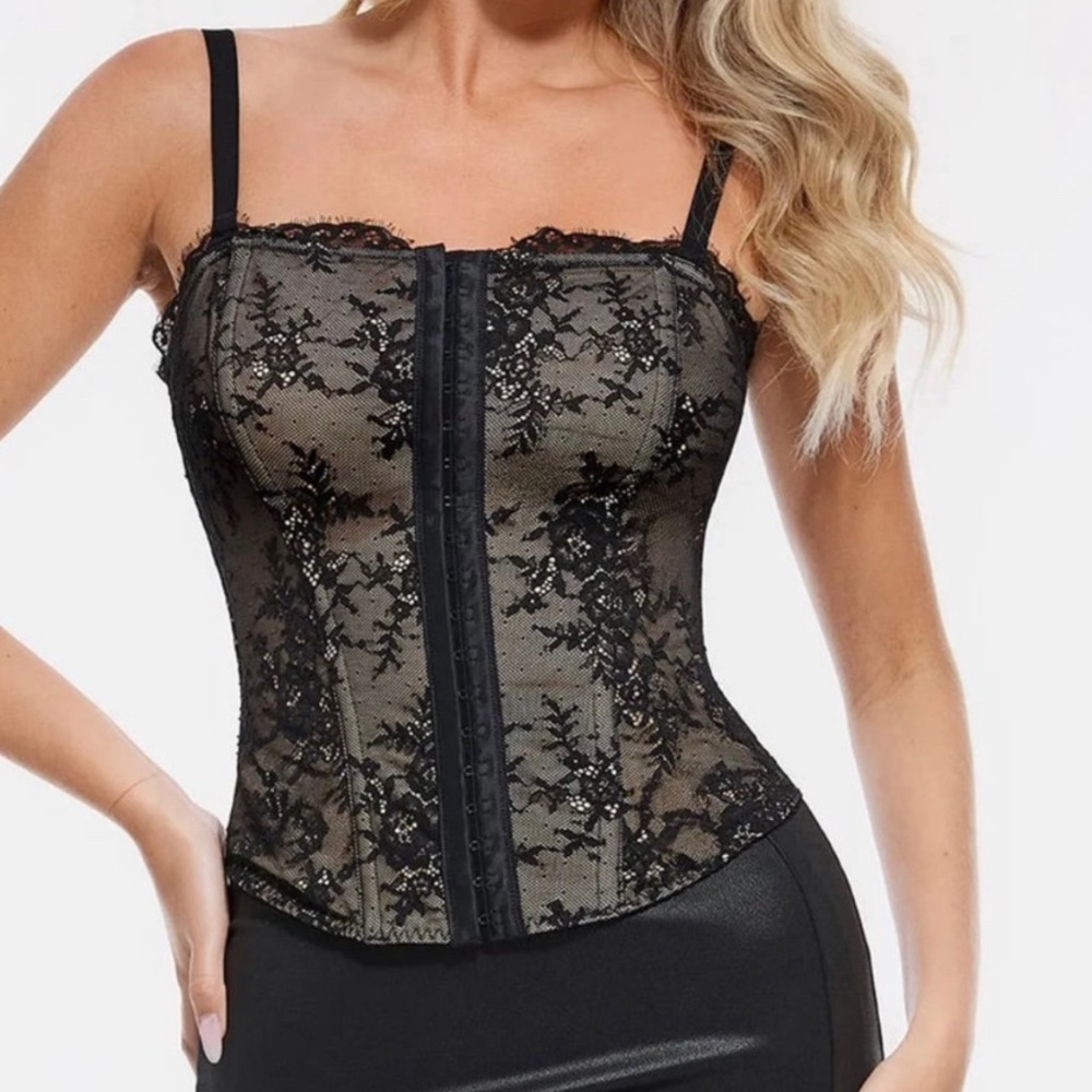 Popilush X Angela Shapewear Sculpting Leopard Mesh Detachable Strap Corset Top